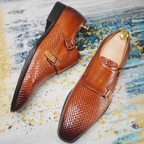 Luxury Men Loafers Shoes Classic Style Genuine Leather Men Casual Shoes Brown Black Double Monk Strap Wedding Office Dress Shoe