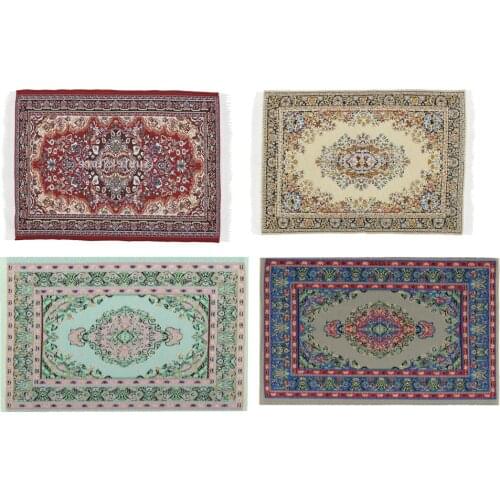 Miniature Turkish Style Carpet 1/12 Floor Covering Dolls House Woven Rugs Set of 4 Miniatures Dollhouse Carpets Room Decoration