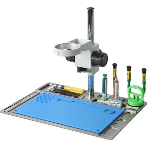 Multifunction Aluminum Alloy Maintenance Workbench Adjustable 76mm Focus Holder Trinocular Binocular Stereo Microscope Bracket