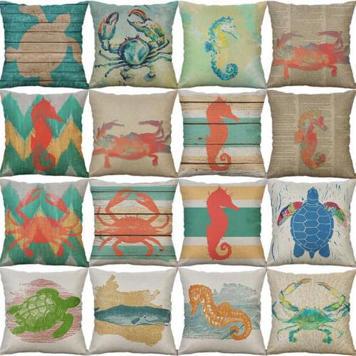 Fashion Linen Cotton Home 18'' Décor Cushion Case Sea Turtle Cover Pillow Hippo