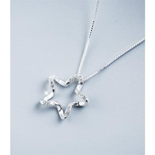 Fashion Silver Jewelry 925 Sterling Silver Crystal Star Charm Necklace &Pendant For Women Wedding Jewelry Collier Best Gift
