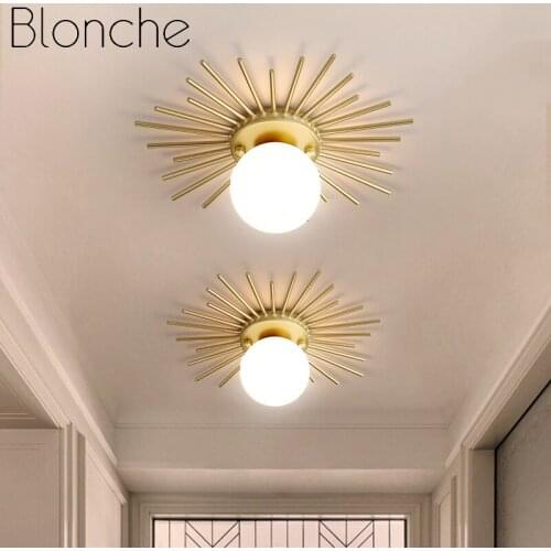 Nordic Round Glass Ceiling Lights Sun Shape Gold Metal G9 Modern LED Hallway Ceiling Lights for Locker Room Corridor Illuminaire