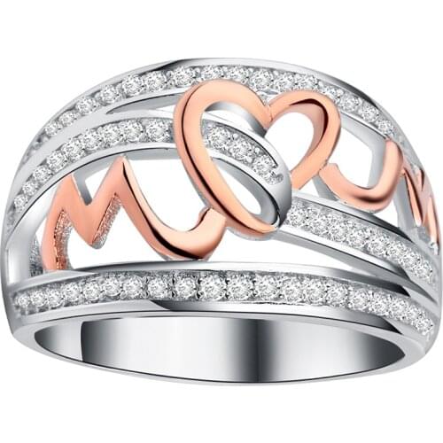 Heart Shaped Wedding Ring for Women Two-tone Separation Letters Micro-inlaid Simulation Jewelry Ring Engagement Ring