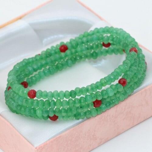 Wholesale price fashion 4 rows magnetic clasps green jades stone multilayer bracelets 2*4mm faceted abacus beads jewelry B2767