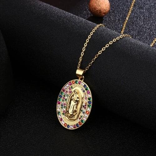 2020 New Stainless Steel Color Crystal Virgin Mary Pendant Necklace For Women Female Fashion Jewelry Catholic Jewelry