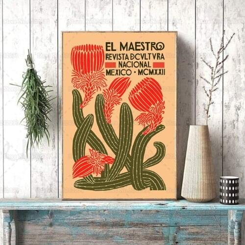 El Maestro Poster Vintage Mexican Culture Canvas Painting Retro Cactus Wall Art Decor for Living Room