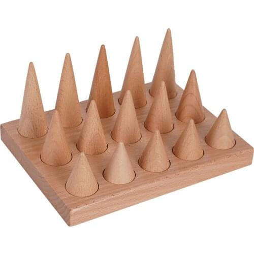 Cone Shaped Wood Ring Display Stand Jewelry Organizer Storage Holder