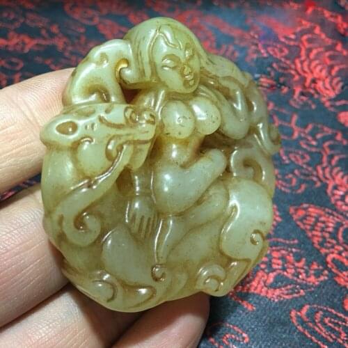 Antique collection natural jade beauty and the beast to a waist hanging pendant