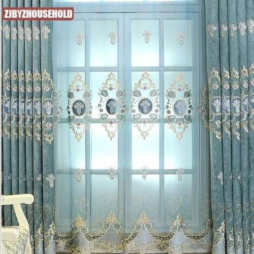 European Shernier Water Solution Embroidered Curtains for Living Dining Room Bedroom Shade Curtain Classical Curtain