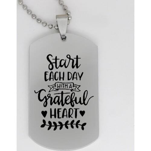Ufine jewelry inspirational gift pendant army card start each day with a grateful heart stainless steel customed necklace N4307
