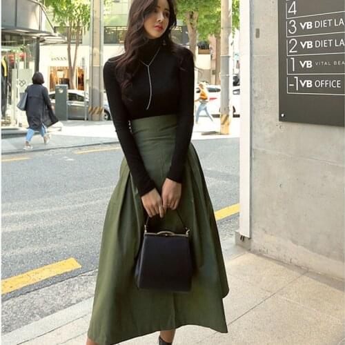 Army Green Skirt 2021 Spring Summer High Street A-line Skirt Bow Big Swing Skirts Slim Waist Belt Long Butterfly Skirt Rokje