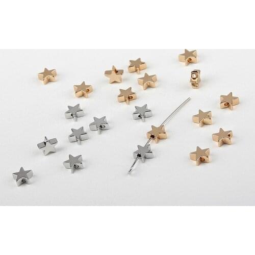 Environmental protection electroplated Pentagram straight hole beads homemade DIY plate earring ear line accessories material