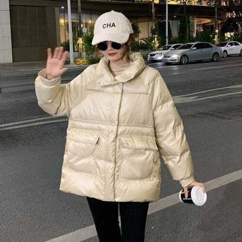 Women White Duck Down Coats 2021 New Fashion Winter Female Korean Stand Puffer Jackets Casual Ladies Solid Bread Jacket Outwear
