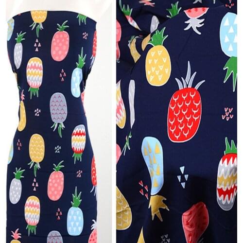 100x140cm Navy Blue Pink Colorful Fruit Pineapple Rayon Fabric Viscose Soft Smooth Fabric For Shirt Baby Cloth Dress pajamas