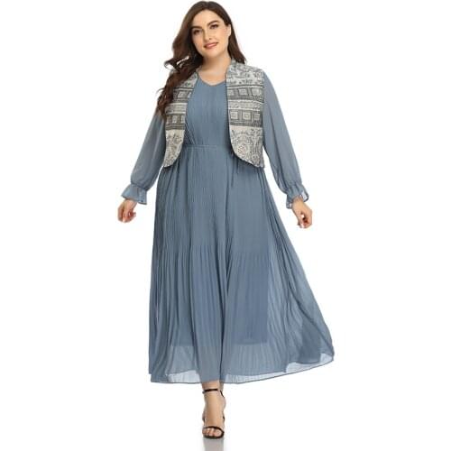 2021 Abaya Long Spring Dresses Womens Two Pieces Butterfly Sleeve Plus Size Fashion Elegant Maxi Ramadan Party Dress Suits