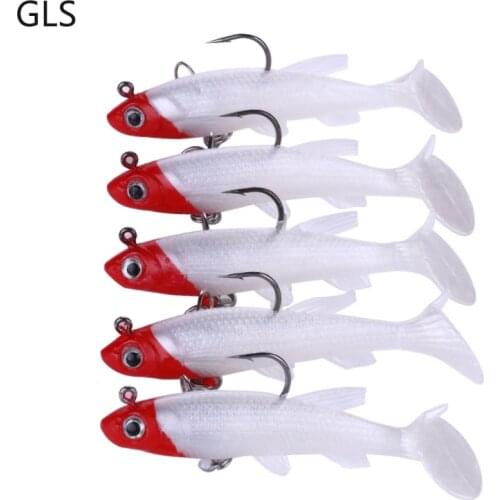 2021 New 14 g/8 cm 3D Eyes High Quality Small Fish Soft Lure T-Shaped Tail Fishing Lure Fishing Tackle 5 Pcs/Bag