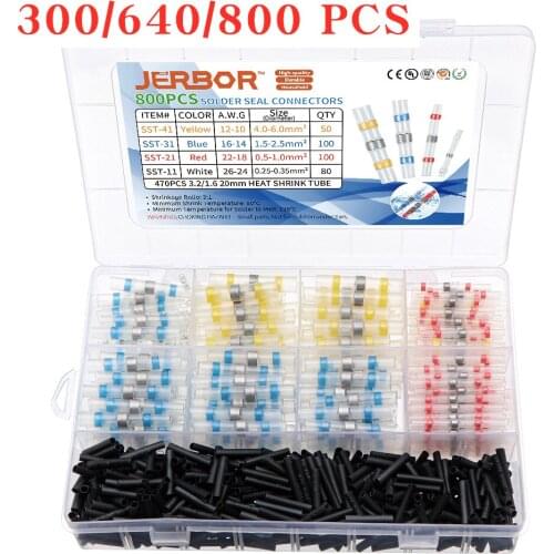 300/640/800Pcs Solder Seal Wire Connectors Kit, Heat Shrink Butt Connectors Waterproof and Insulated Electrical Wire Terminals