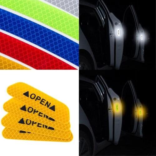 4pcs Fluorescent Car OPEN Reflective Strips Waterproof Warning Stickers Night Driving Safety Lighting Luminous Tapes