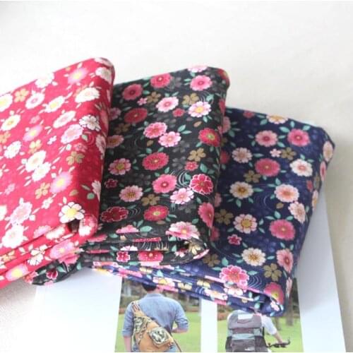 50*55cm New Printed Bronze Dark Blue Cotton Fabric Japanese Style Flower Pattern Fabric For Kimono Cheongsam And DIY Bag