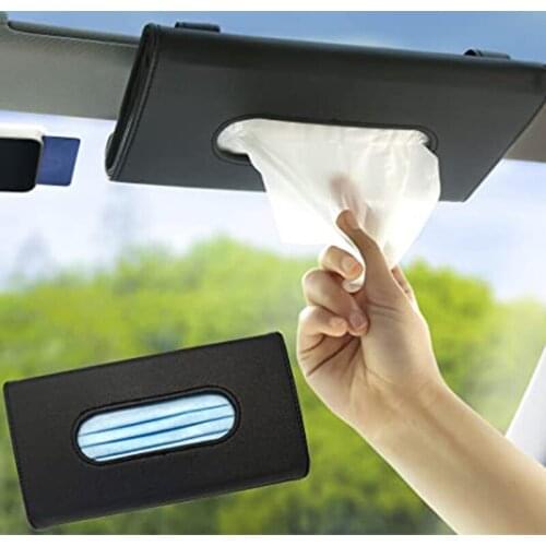 Car Tissue Mask Holder,Black PU Leather Tissue Box, Sun Visor Napkin Holder, Hanging Car Visor Tissue Holder for Universal Auto