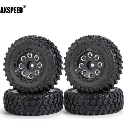 AXSPEED 4Pcs/lot Metal Alloy Beadlock Wheel Hub Rim with Rubber Tires for 1/24 Axial SCX24 90081 RC Crawler Car Upgrade Parts
