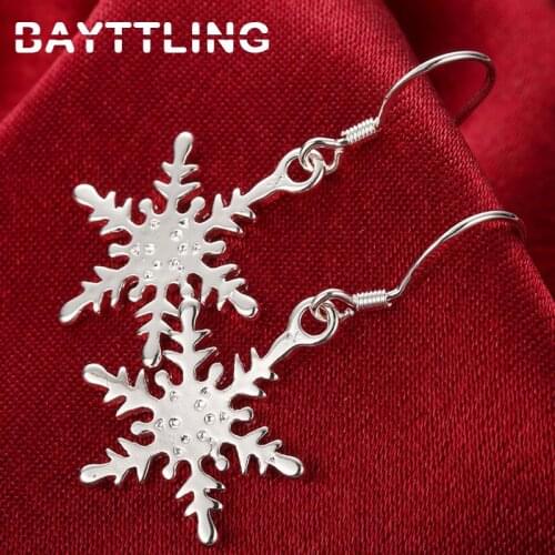 BAYTTLING New 35MM 925 Sterling Silver Exquisite Silver Snowflake Drop Earrings For Women Luxury Fashion Wedding Gift Jewelry