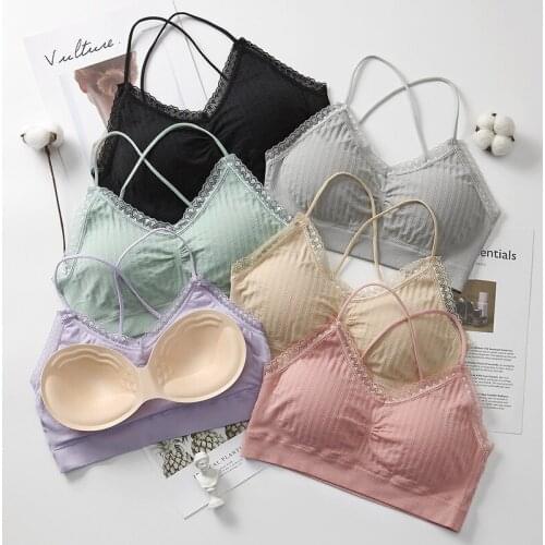 Seamless Breast-Wrapped Underwear Female Students Korean Sexy Lace Bra Camisole Thin Tube Top Sports Bra Tank Top 89