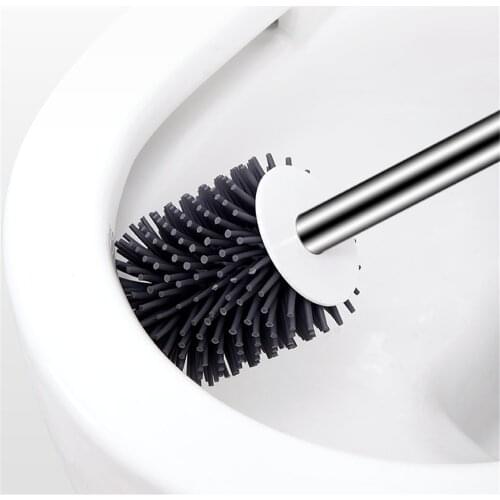 Bathroom Cleaning Toilet Brush Sets Silicone Flexible Soft Easy Cleaning Brush Water Leak Proof Base with Quick Drying Holder