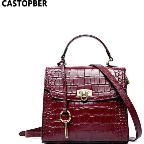 New Womens Designer Bags And Purses Cow Genuine Leather Crocodile Pattern Top Handle Handbags Fashion Shoulder Bag Ladies Famous