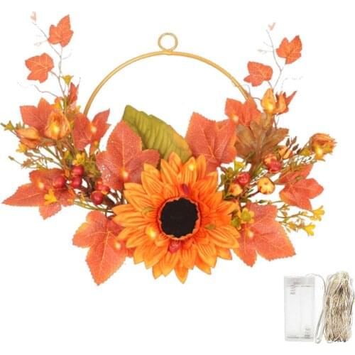 Fake Flower With Maple Leaves Simulation Wall Hanging Autumn Colors Approximately 30CM In Diameter Sunflower Artificial Wreath