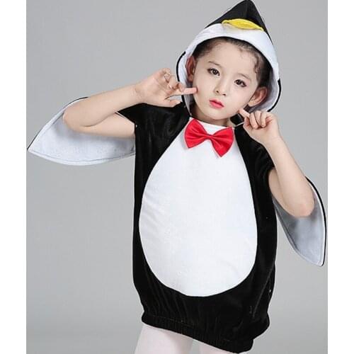 Svitania Animal Infants Cute Penguin Suit Baby Cartoon Fleece Hooded Young Children Cosplay Costume Romper Footwear Outfits