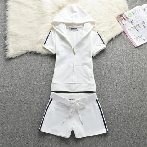 Summer Tracksuits Womens Two Peices Set Leisure Outfits Cotton Hooded T-shirts High Waist Shorts Candy Color Clothing Girl S-2XL