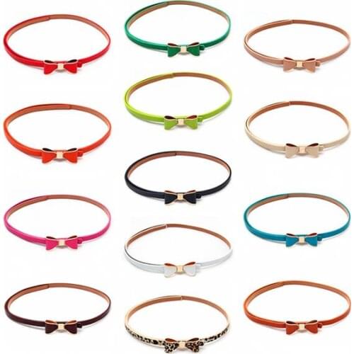 10colors Fashion woman lady Candy Color Big Bowknot Pu Leather Thin Skinny solid Waistband Belt