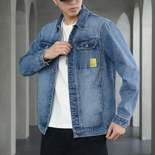 Men autumn new denim jacket solid color casual loose Plus Size 7XL Cotton Soft Long Sleeve Button Coats Tops outerwear