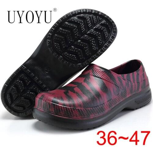 UYOYU Men Women Work shoes 36~47 Camouflage Nursing Doctor Hotel Kitchen Chef Boots Non-Slip Waterproof Oilproof 46 Flat shoes