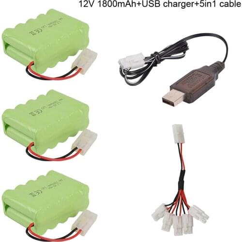 12V 1800mAh Ni-MH AA Battery with USB charger 5in1 cable 12V NiMH Battery Pack for RC toy car boat truck toy model free shipping