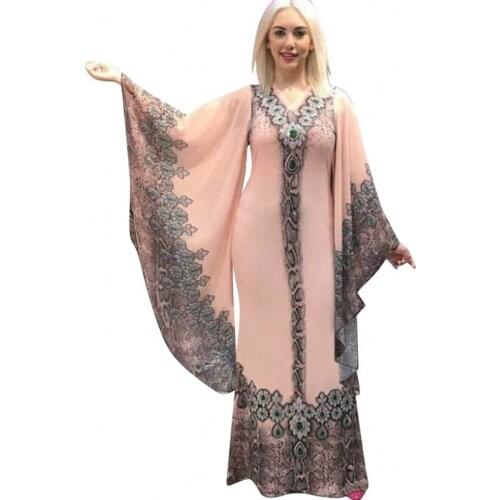 2020 New African Dresses for Women Dashiki Print African Clothes Bazin Riche Sexy Slim Ruffle Sleeve V-neck Evening Long