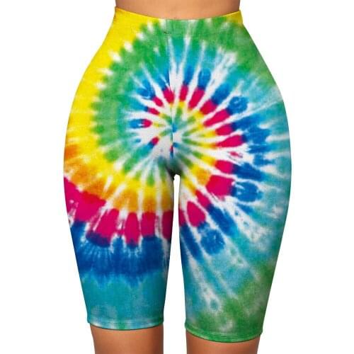 New Sexy Women Shorts Tye Dye Prints Elastic Slim Fitness Sport Gym Workout Push Up Knee-Length Leggings Yoga Pants Droshipping