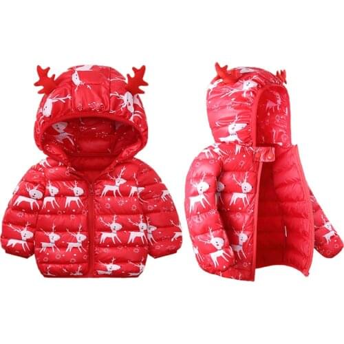 VOGUEON New Cute Christmas Children Down Padded Jacket Baby Boy Girl Winter Thicken Parkas Deer Kids Clothes Hooded Warm Outwear