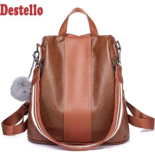 New Fashion Casual Pu Women Anti-theft Backpack 2020 Hight Quality Vintage Backpacks Female Large Capacity Brown Shoulder Bag
