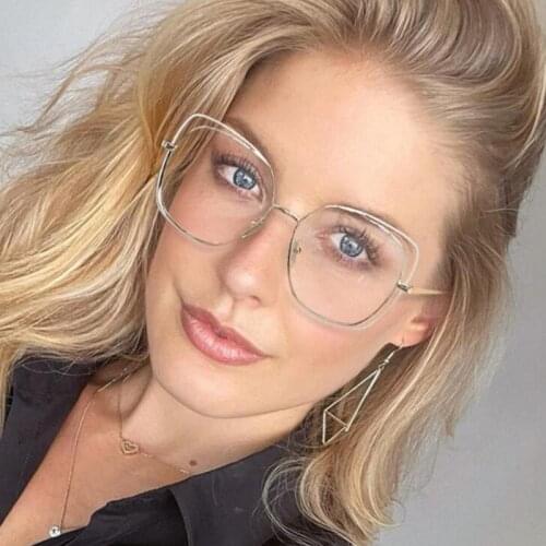 Female Blue Filter Glasses Women Designer Metal Large Square Eyeglasses Frame Double Rim Clear Lens Decorative Eyewear Retro