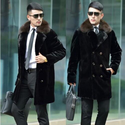 Autumn faux mink fur leather jacket mens warm fur leather coat men loose jackets double breasted clothes winter thicken fashion