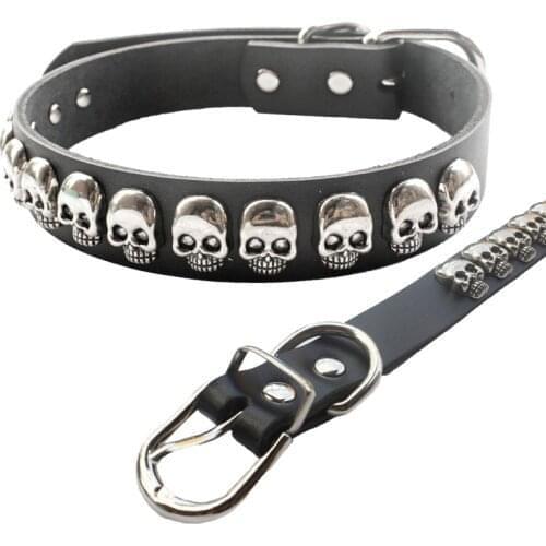 Silvel Skull Studded Dog Collars Soft Genuine Leather Pet Accessories Adjustable For Small Medium Large Dogs Collier Chien Cuir