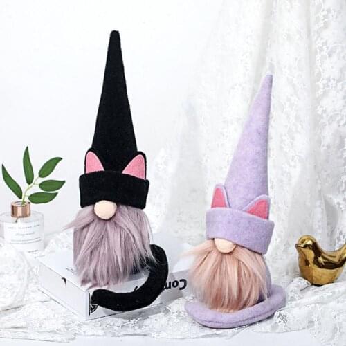 Plush Dwarf Ornament Handmade Cloth Lucky Cat Gnome Doll Figurine with Long Tail for Home Decorations Kids Toys Decoration