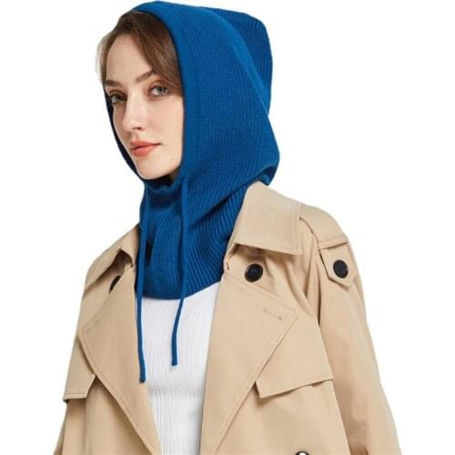 Sparsil Unisex Knit Scarf Hood Hat Winter Women Cashmere Beanie Bonnet Lady Wool Neck&Face Protect Balaclava Skullies Men Hooded