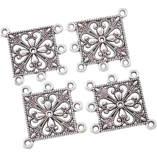 10pcs Tibetan Jewelry DIY Antique Silver Style Rhombus Chandelier Component For Dangle Drop Earring Jewelry Making 37x33.5x1.5mm