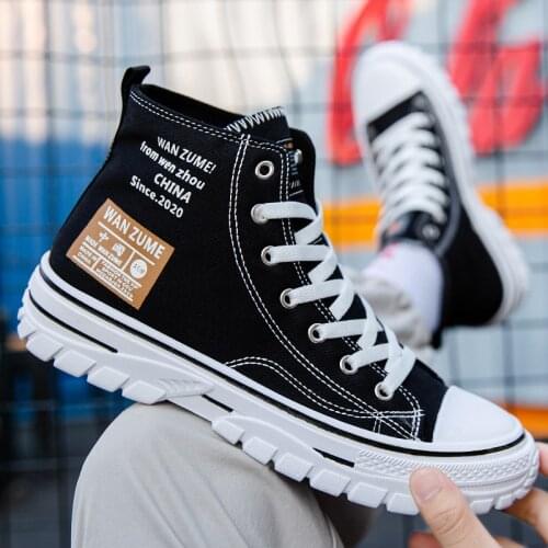 High-Top Mens Sneakers White Casual Shoes Comfortable Breathable Street Canvas Shoes For Men