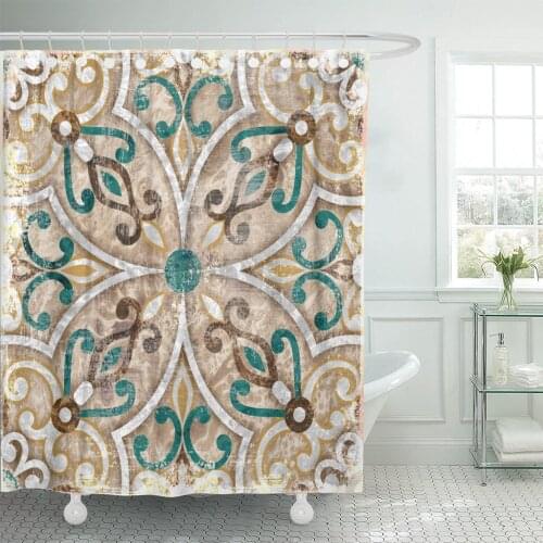 Blue Abstract Vintage Italian Moroccan Pattern Colorful Architecture Beautiful Shower Curtain Polyester 72 x 78 inches Set with