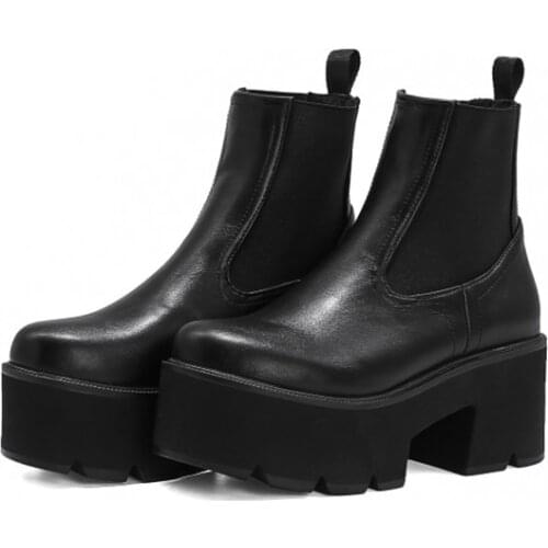 Women Platform Heels Ankle Boots Autumn Winter warm High Heels Female Booties Black Round Toe Ladies Shoes Big Size 44 1935