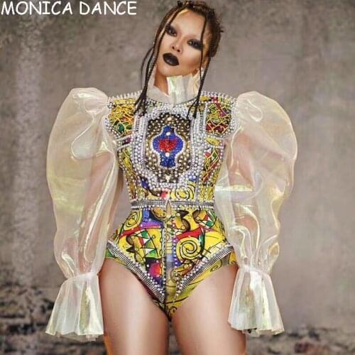 Women Sexy Stage European Performance Stage Costumes Rhinestone Sexy Bodysuit Birthday Celebration Party Outfits Singer Costume